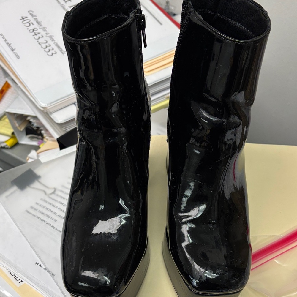Black Patent Leather Ankle Boots